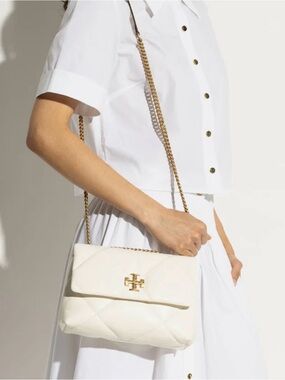 Tory Burch Cream Quilted Shoulder Bag with Gold Chain